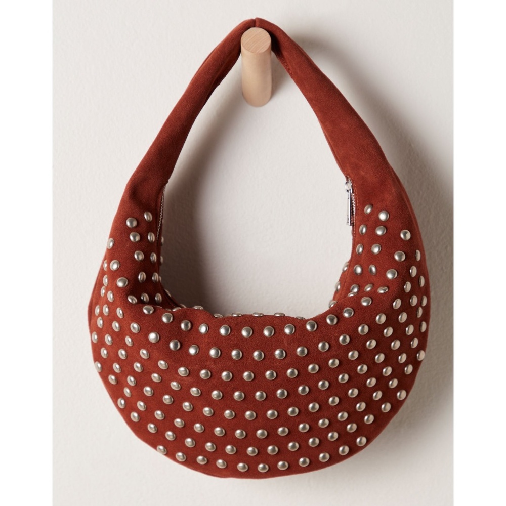 Free People Understated Leather Studded Shoulder Bag in Cognac $398R NWT - Picture 2 of 7